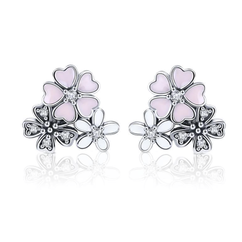 Boucles d'Oreilles Fleurs en Argent 925 - Oxyde de Zirconium