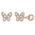 Boucles d'Oreilles Papillons en Argent 925/1000 Dorées à l'Or Rose - Oxyde de Zirconium