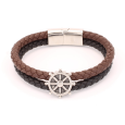 Bracelet Homme Double Cordon en Cuir Avec Roue Marine Bracelet Homme Double Cordon en Cuir Avec Roue Marine