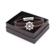 Bracelet Homme Double Cordon en Cuir Avec Roue Marine Bracelet Homme Double Cordon en Cuir Avec Roue Marine