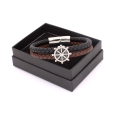 Bracelet Homme Double Cordon en Cuir Avec Roue Marine