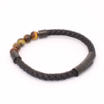 Bracelet Homme  en Cuir Tressé Noir avec Pierres Naturelles