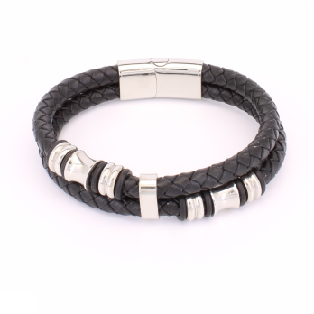 Bracelet Double Cordon Tressé Noir