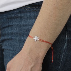Bracelet cordon Rouge Tortue en Argent 925/1000 - Oxyde de Zirconium