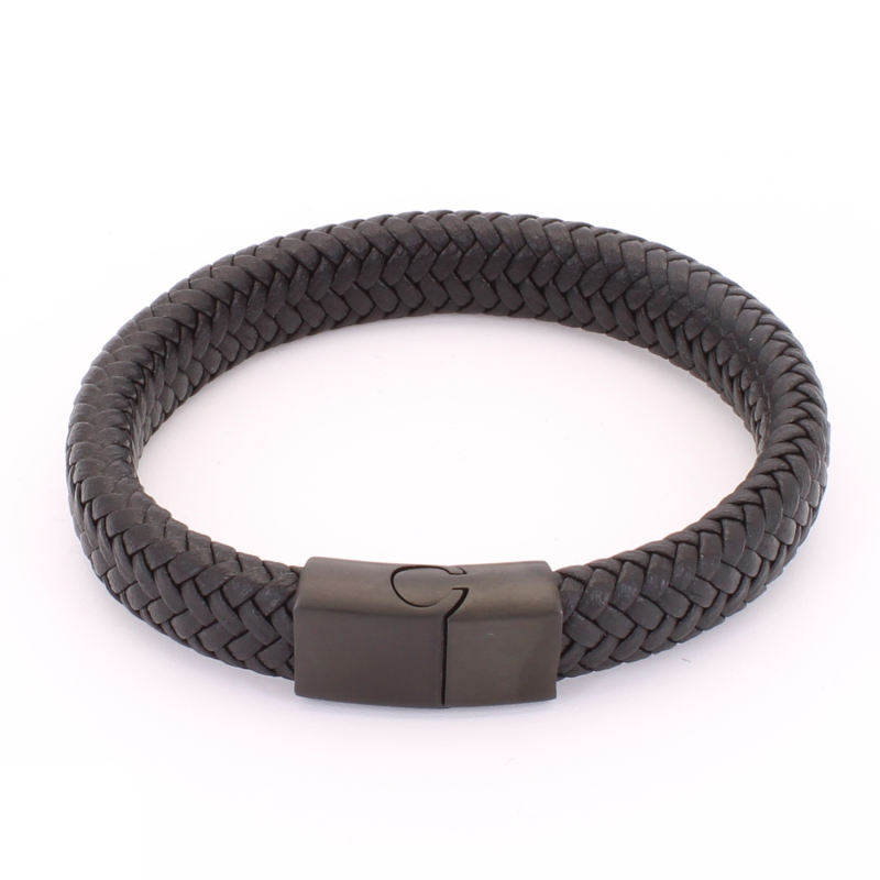 Bracelet Homme en Cuir Tressé Noir et Acier Inoxydable Bracelet Homme en Cuir Tressé Noir et Acier Inoxydable