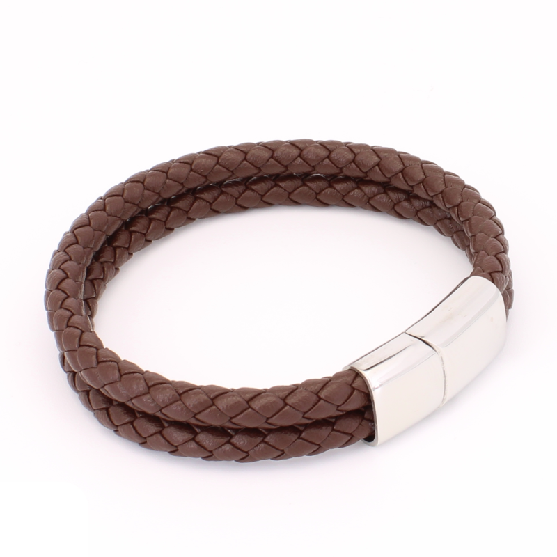 Bracelets En Cuir Pour Homme - Pack De 2, Noir Et Marron, Style Classique