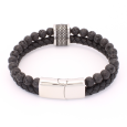 Bracelet Homme en Cuir et Pierres Volcaniques