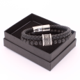 Bracelet Homme en Cuir et Pierres Volcaniques