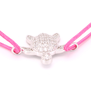 Bracelet cordon Rose Tortue en Argent 925/1000 - Oxyde de Zirconium