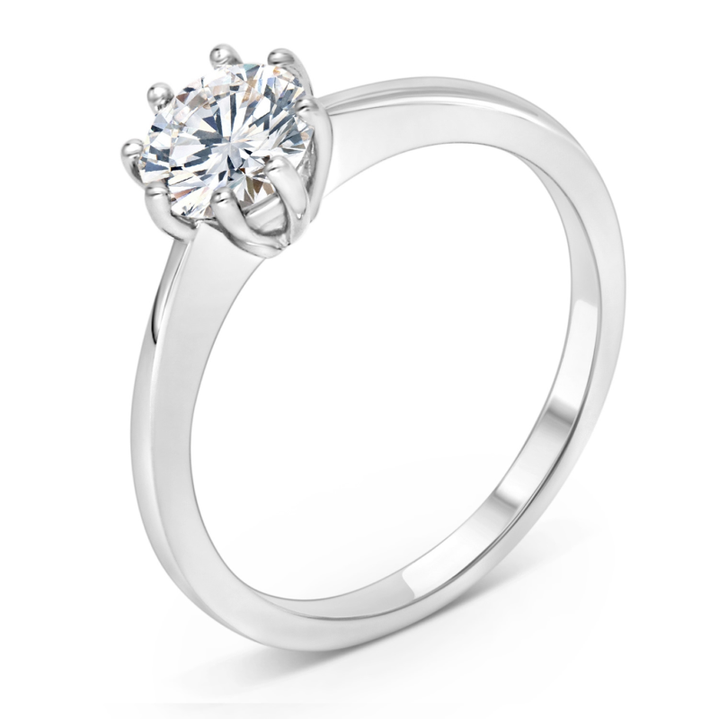 Bague Solitaire en Argent Rhodié 8 Griffes - Oxyde de Zirconium