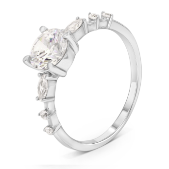 Bague Solitaire Accompagné en Argent 925/1000 - Oxyde de Zirconium