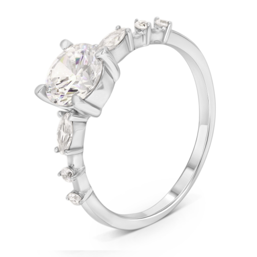 Bague Solitaire Accompagné en Argent 925/1000 – Oxyde de Zirconium