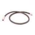 Bracelet Homme Double Cordon en Cuir Tressé Noir et Argenté Bracelet Homme Double Cordon en Cuir Tressé Noir et Argenté