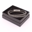 Bracelet Homme Double Cordon en Cuir Tressé Noir et Argenté Bracelet Homme Double Cordon en Cuir Tressé Noir et Argenté
