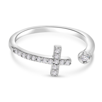 Bague Croix Ajustable en Argent 925/1000- Oxyde de Zirconium