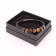 Bracelet Homme  en Cuir Tressé Noir avec Pierres Naturelles