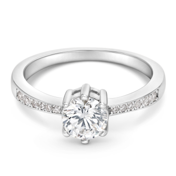 Bague Solitaire Pavé Fine 6 Griffes en Argent 925/1000 - Oxyde de Zirconium