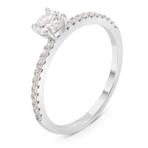 Bague Solitaire Fine Pavé 4 Griffes en Argent 925/1000 – Oxyde de Zirconium