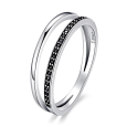 Bague Double Anneau Noir en Argent 925/1000 - Oxyde de Zirconium Noir