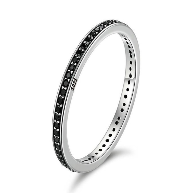 Bague Anneau Simple Noir en Argent 925/1000 - Oxyde de Zirconium