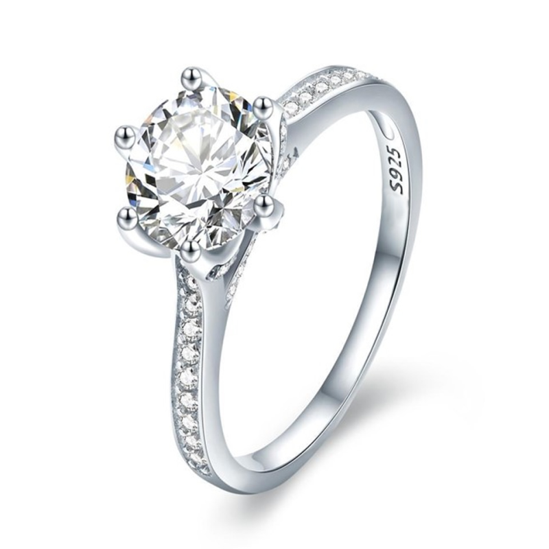 Bague Solitaire Pavé 6 Griffes en Argent 925/1000 - Oxyde de Zirconium