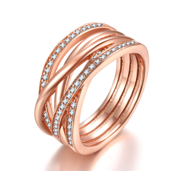 Bague Lignes Scintillantes Dorée à l'or Rose