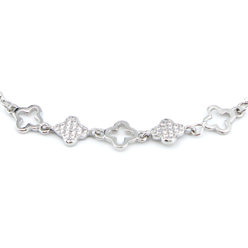 Bracelet Double Trèfles en Argent 925/1000 - Oxyde de Zirconium Bracelet Double Trèfles en Argent 925/1000 - Oxyde de Zirconium