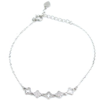 Bracelet Double Trèfles en Argent 925/1000 - Oxyde de Zirconium