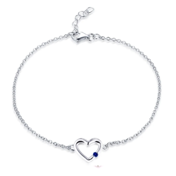 Bracelet Cœur en Argent 925/1000 - Oxyde de Zirconium Bleu