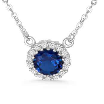 Collier Solitaire Pavé en Argent 925/1000 - Oxyde de Zirconium Bleu