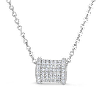 Collier Cylindre Pavé en Argent 925/1000 Rhodié - Oxyde de Zirconium