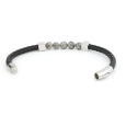 Bracelet en Cuir Tressé Noir - Pierre de Jaspe Gris