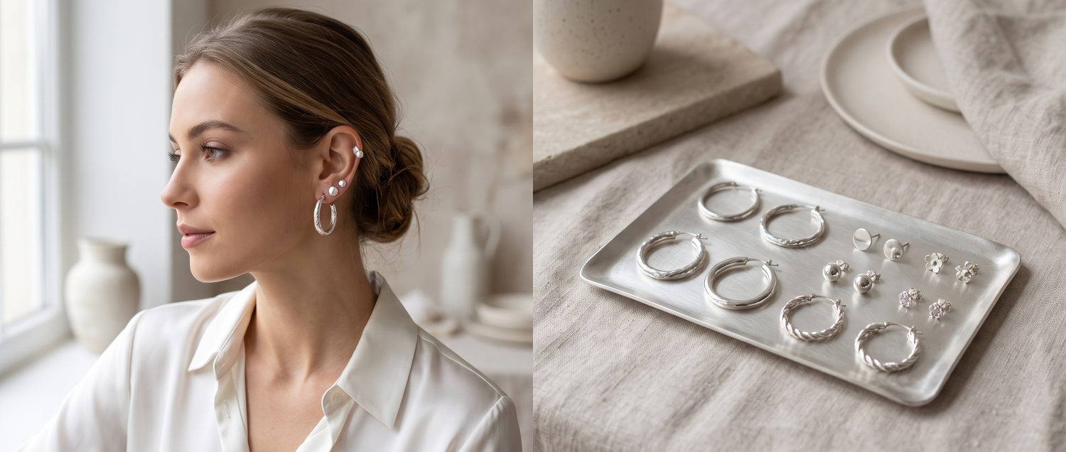 Boucles d'oreilles 2025 : créoles et puces argent subliment vos oreilles