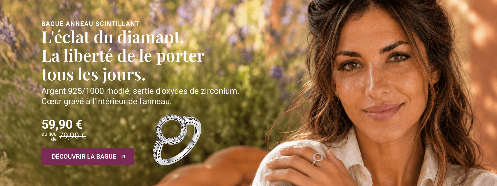 Bague Anneau Scintillant en Argent 925/1000 - Oxyde de Zirconium