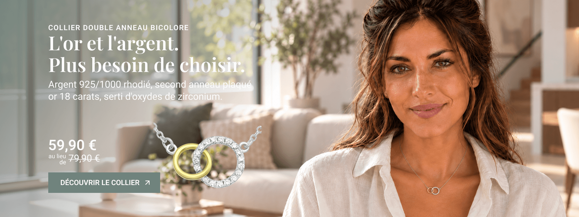 Collier Double Anneaux en Argent 925/1000 - Oxyde de Zirconium